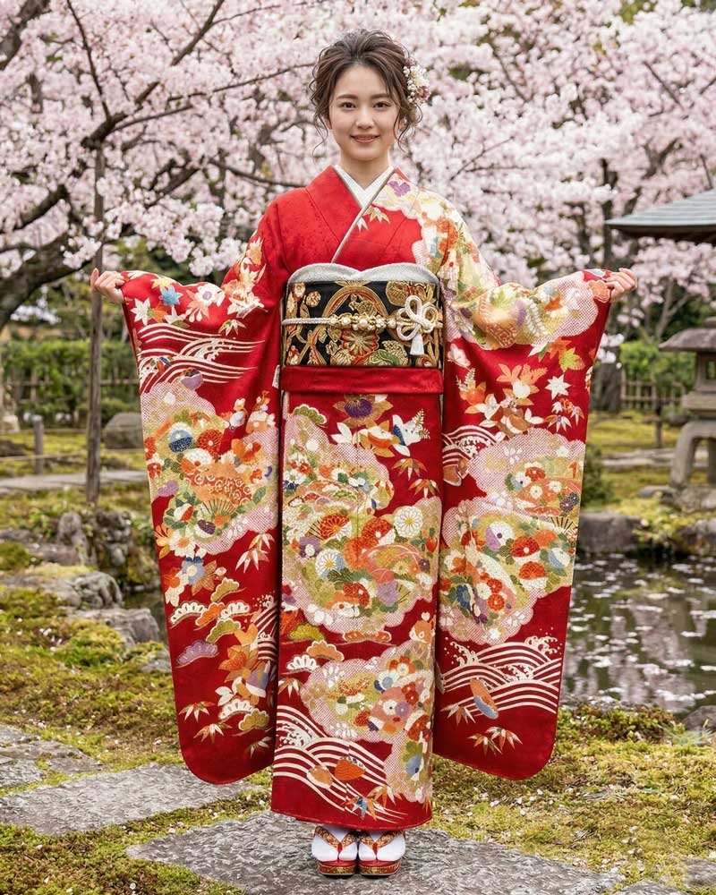 十日町友禅 -振袖 - 赤02 - 濱上呉服店