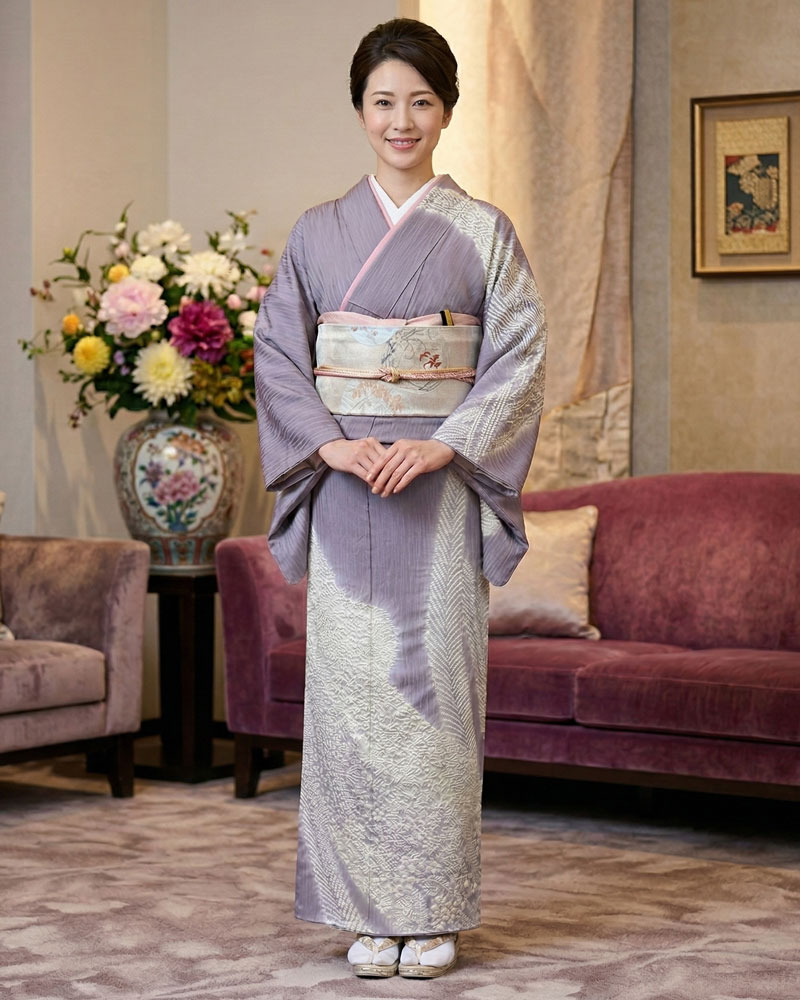 おぼろ染 総絞り訪問着 紫