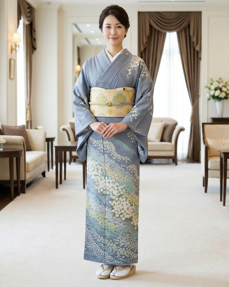 おぼろ染 総絞り訪問着 グレー02