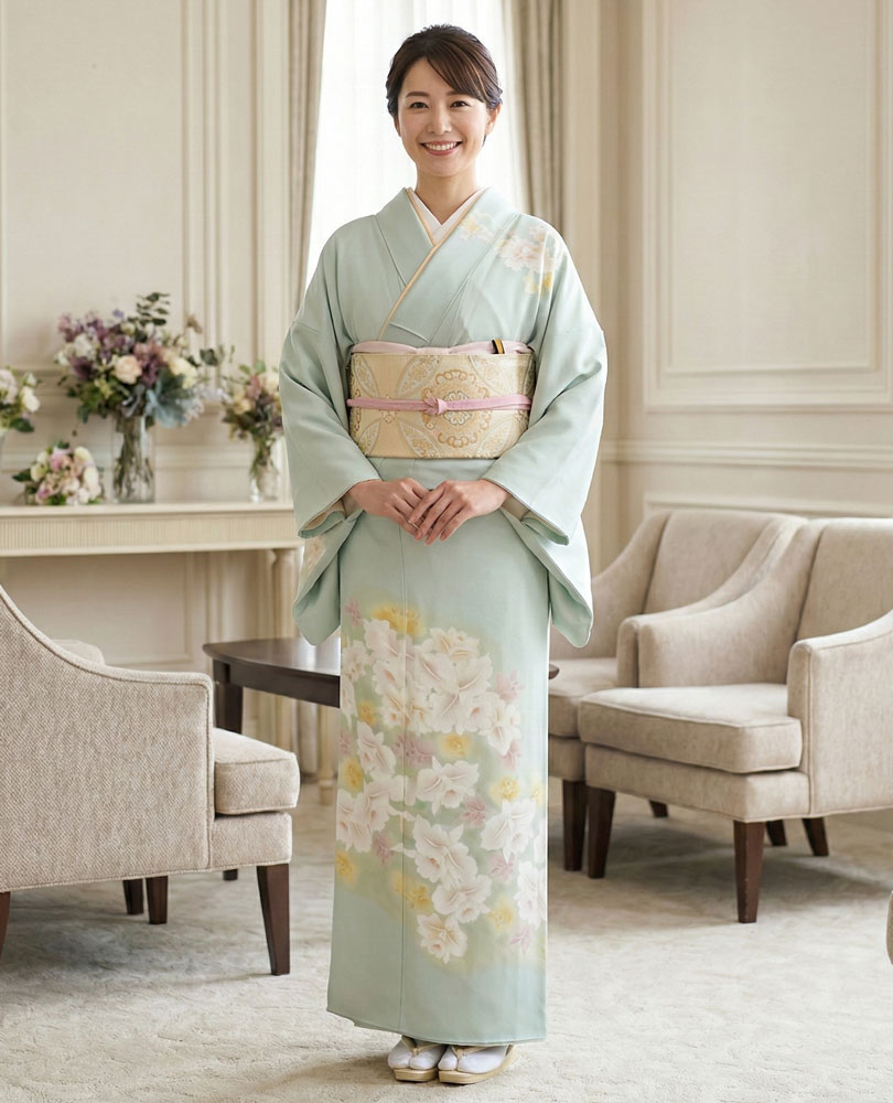 京友禅 訪問着 黄緑