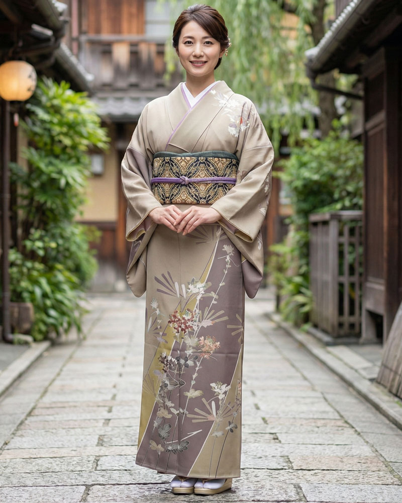 京友禅 訪問着 茶01