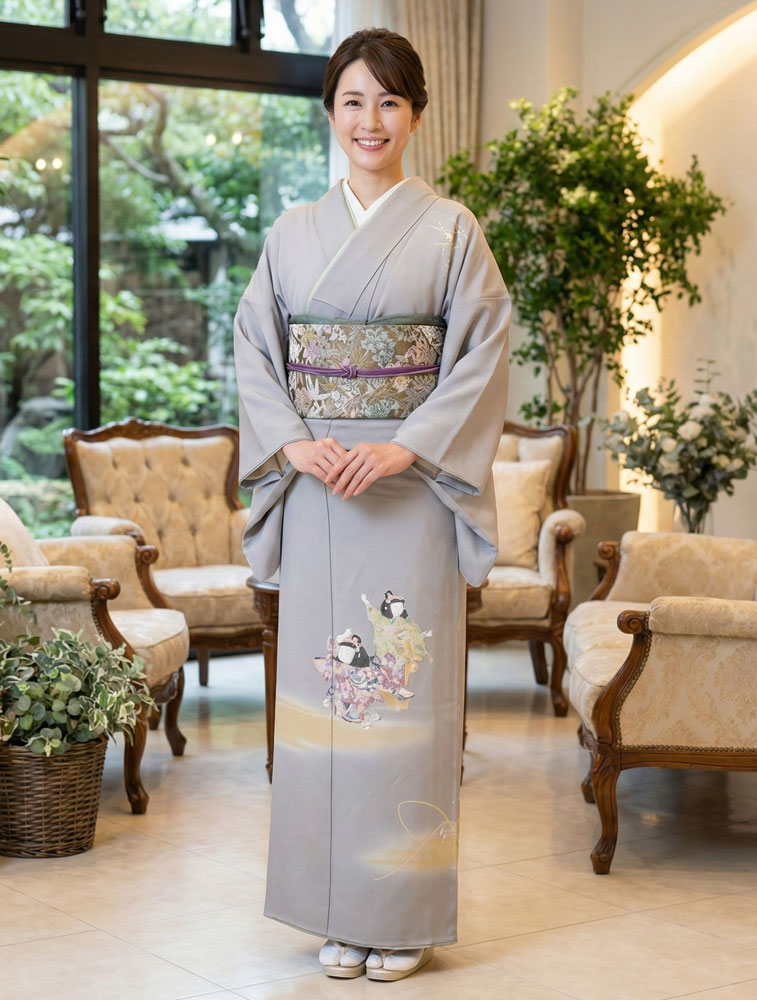 京友禅 訪問着 グレー02