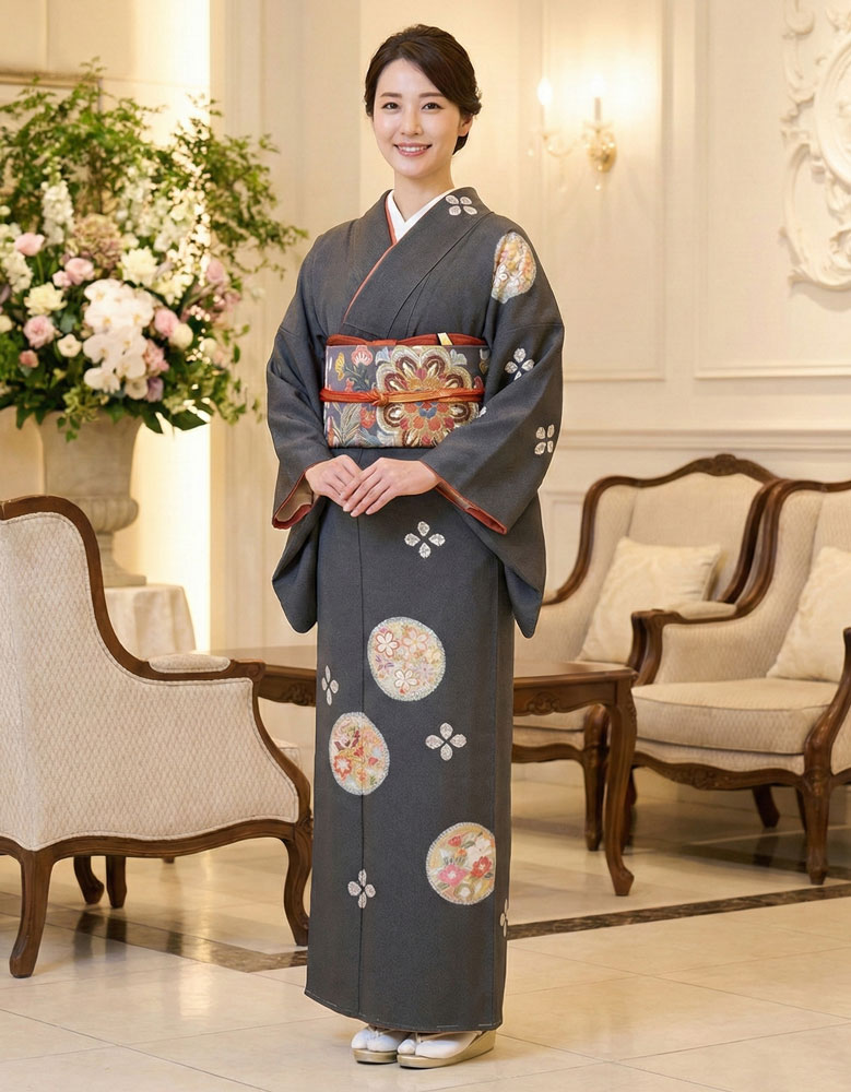 京友禅 訪問着「松井 佚鴦」グレー