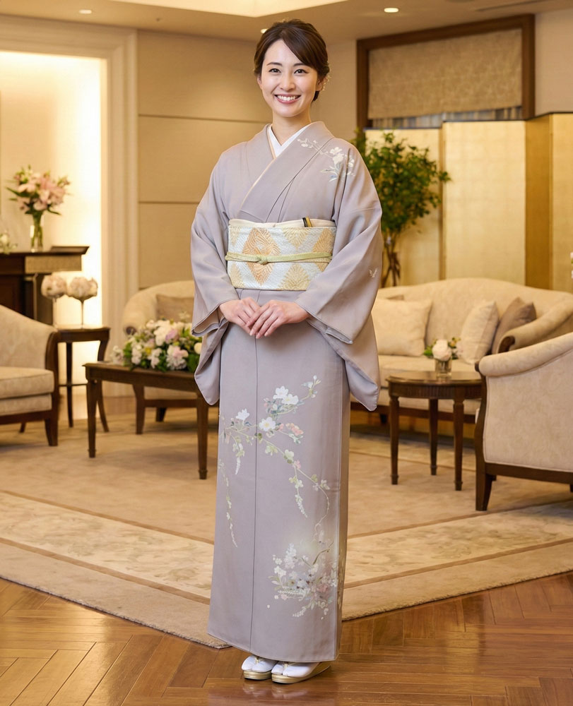 京友禅 訪問着「百貫 石峰」グレー