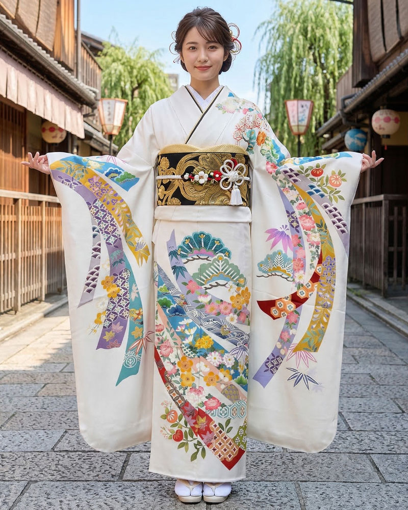加賀友禅 振袖 松任いち『束ね熨斗』白