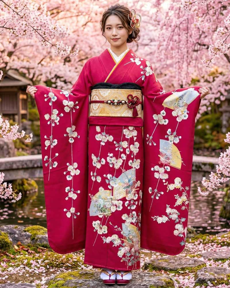 加賀友禅 振袖 茶谷孝志『花舞』赤