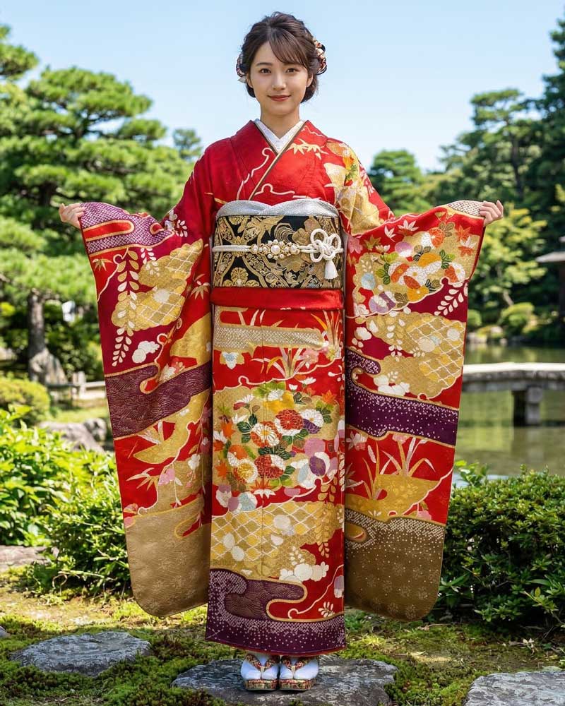 十日町友禅 -振袖 – 青柳 – 赤04