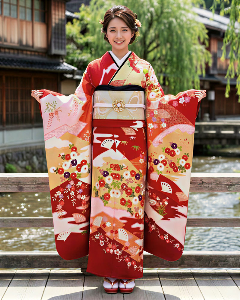 十日町友禅 -振袖 – 赤01