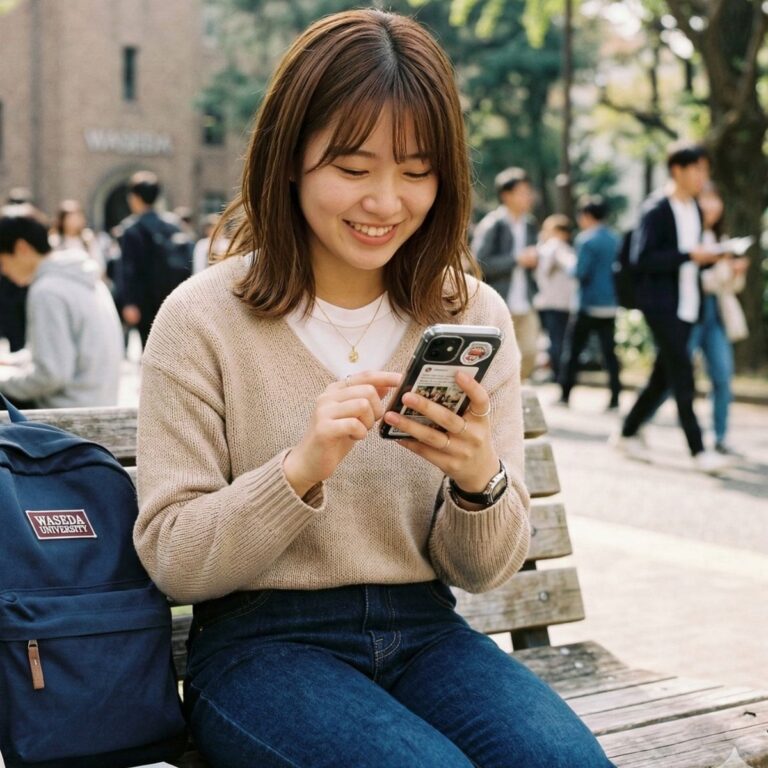 スマートフォンで来店予約をする女性