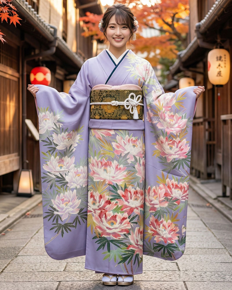 加賀友禅 振袖 小林賢一郎『牡丹』薄紫