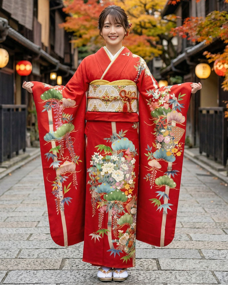 加賀友禅 振袖 松任いち『万葉の藤波』赤