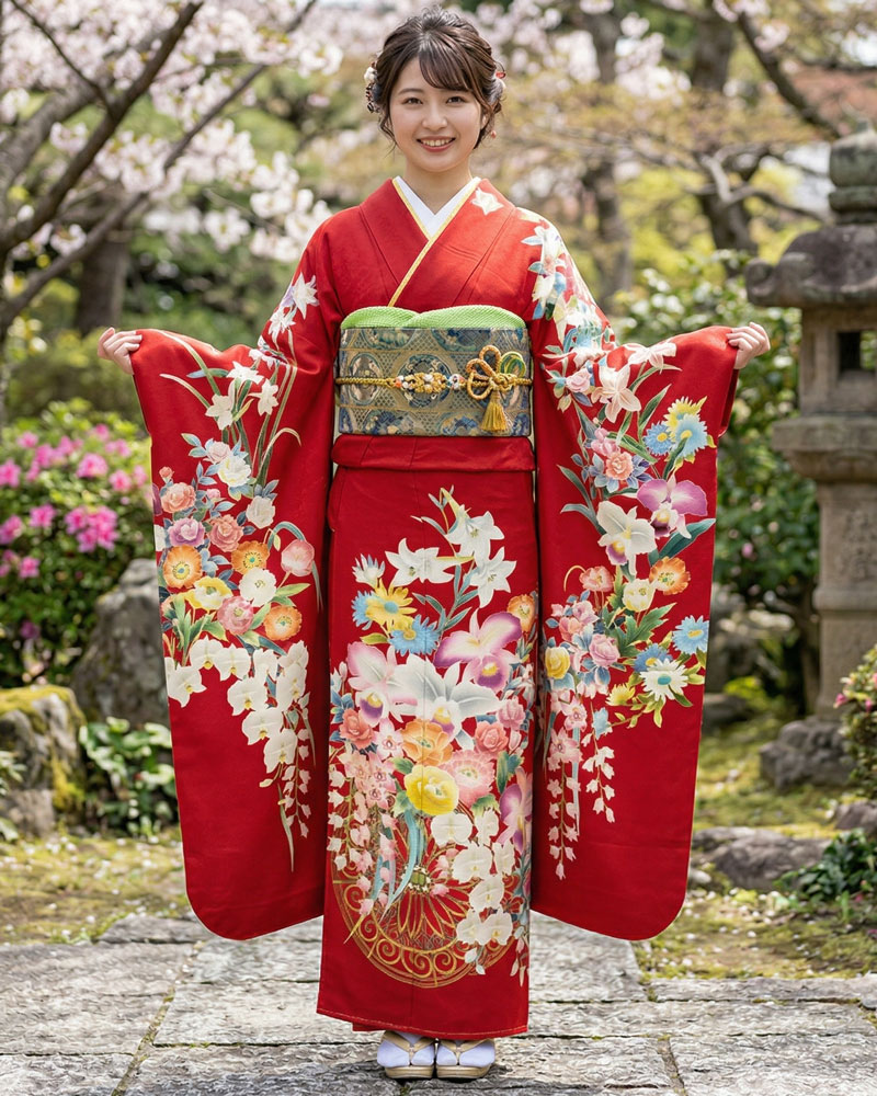 加賀友禅 振袖 谷崎善治『優美』赤