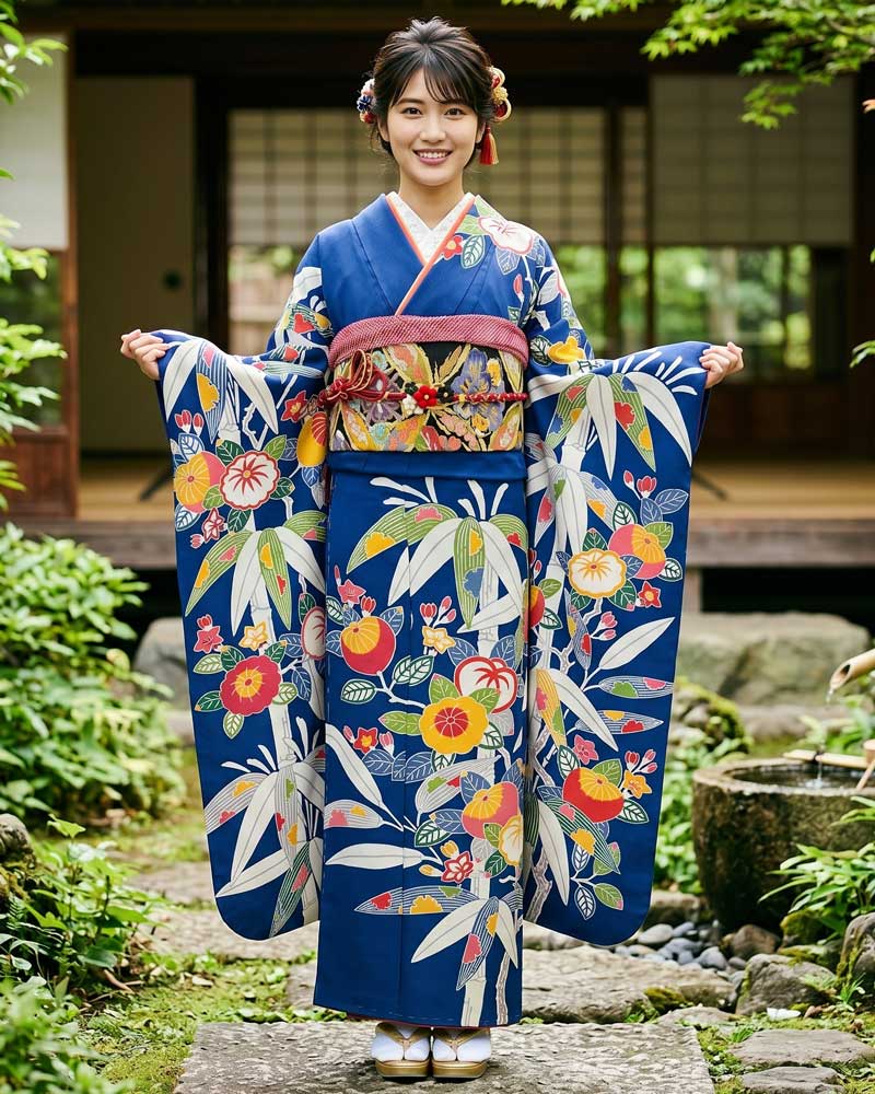 琉球紅型振袖 – 栗山 – 青01