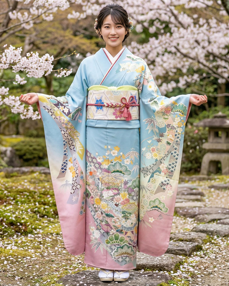 加賀友禅 振袖 松任いち『華貝箱』水色