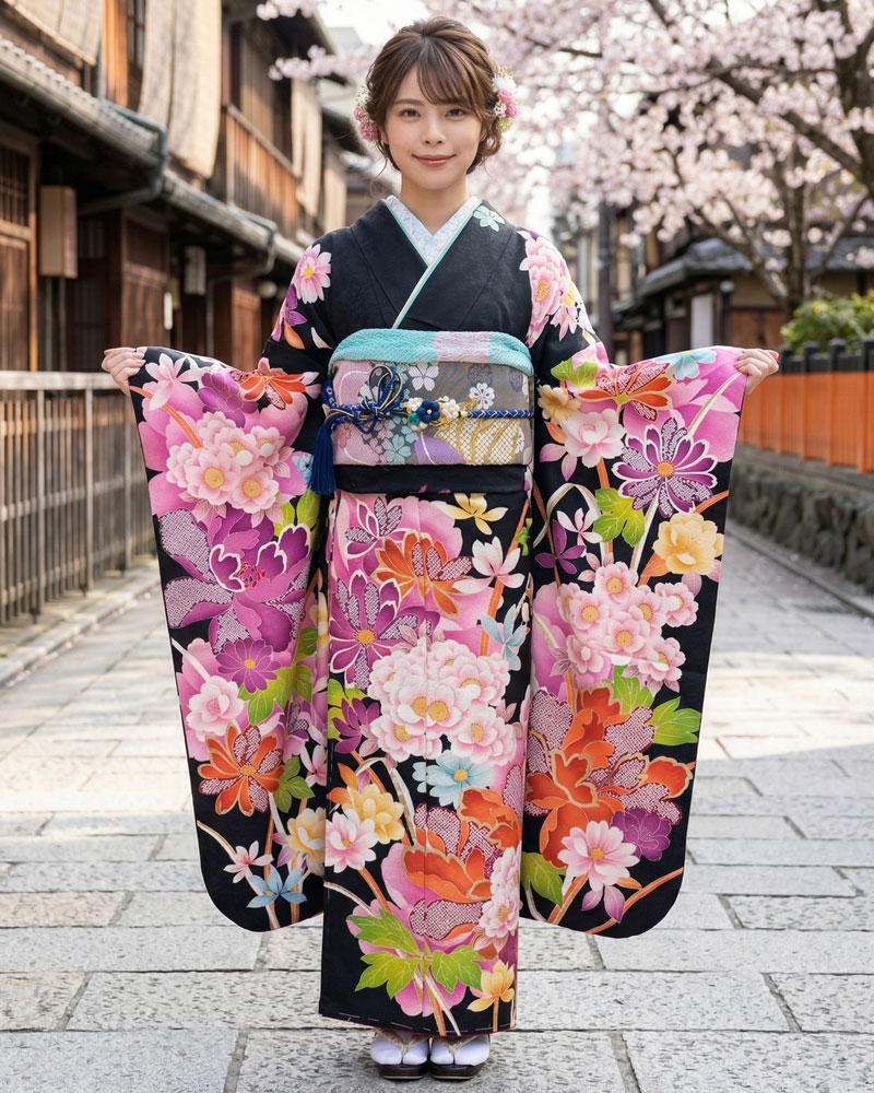 十日町友禅 -振袖 – 黒05