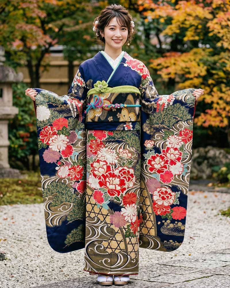 十日町友禅 -振袖 – 滝泰 – 紺02