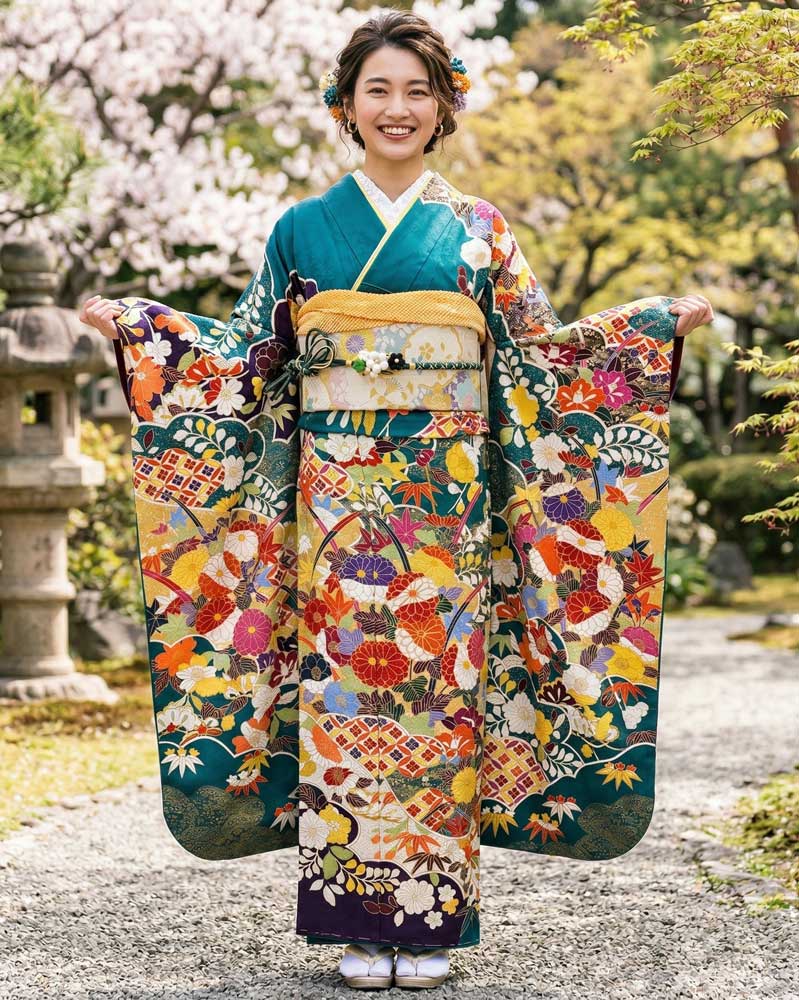 十日町友禅 -振袖 – 簑助 – 緑02