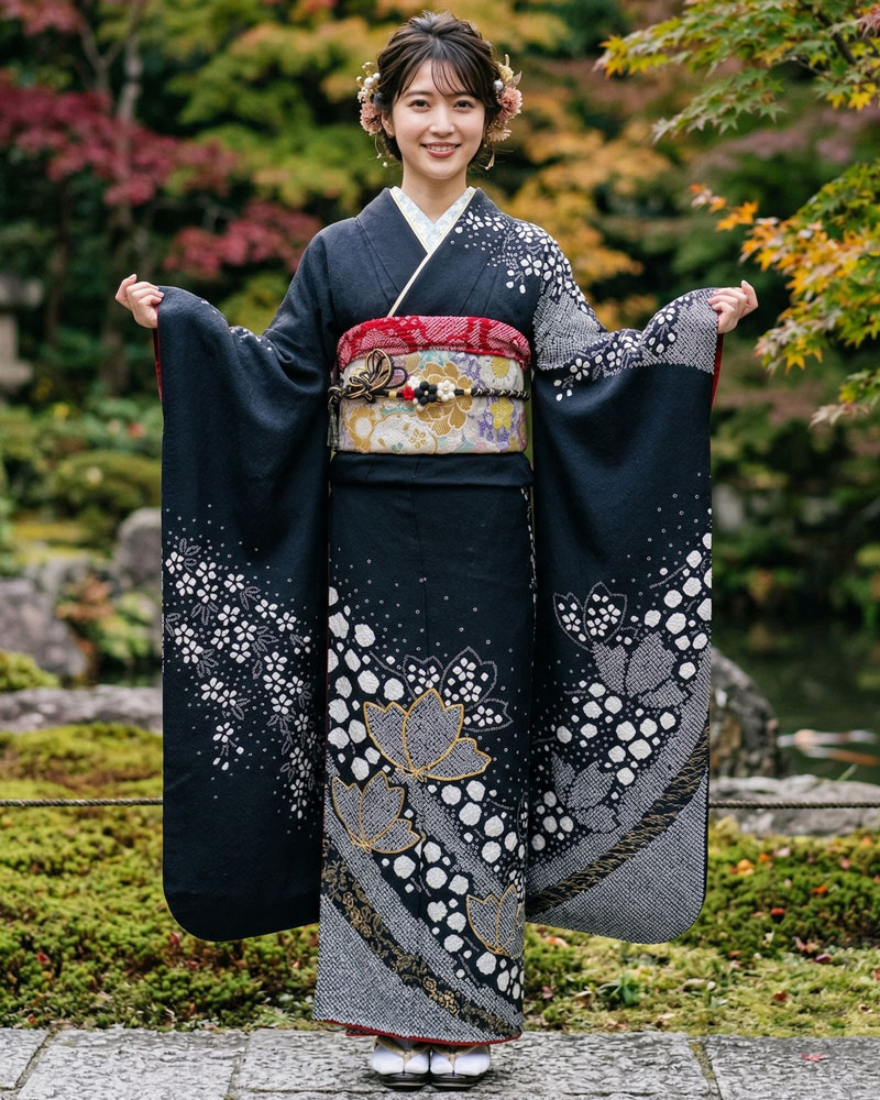 レンタル振袖 – 部分絞り – 黒07