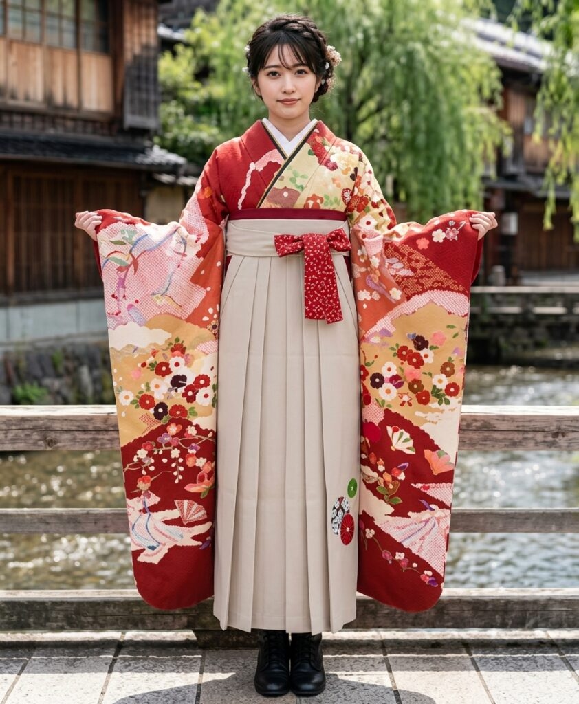 卒業式袴 x 振袖 – レンタル – 白03