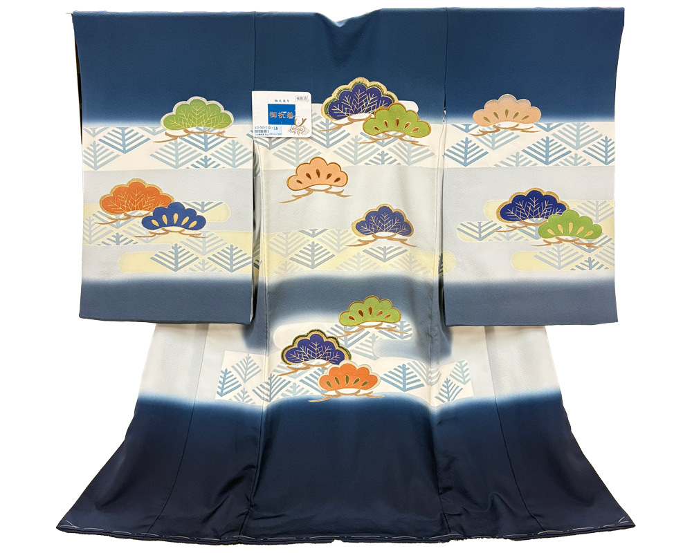 【新品】七五三 3歳 男児 レンタル -手描き正絹- 紺白 松