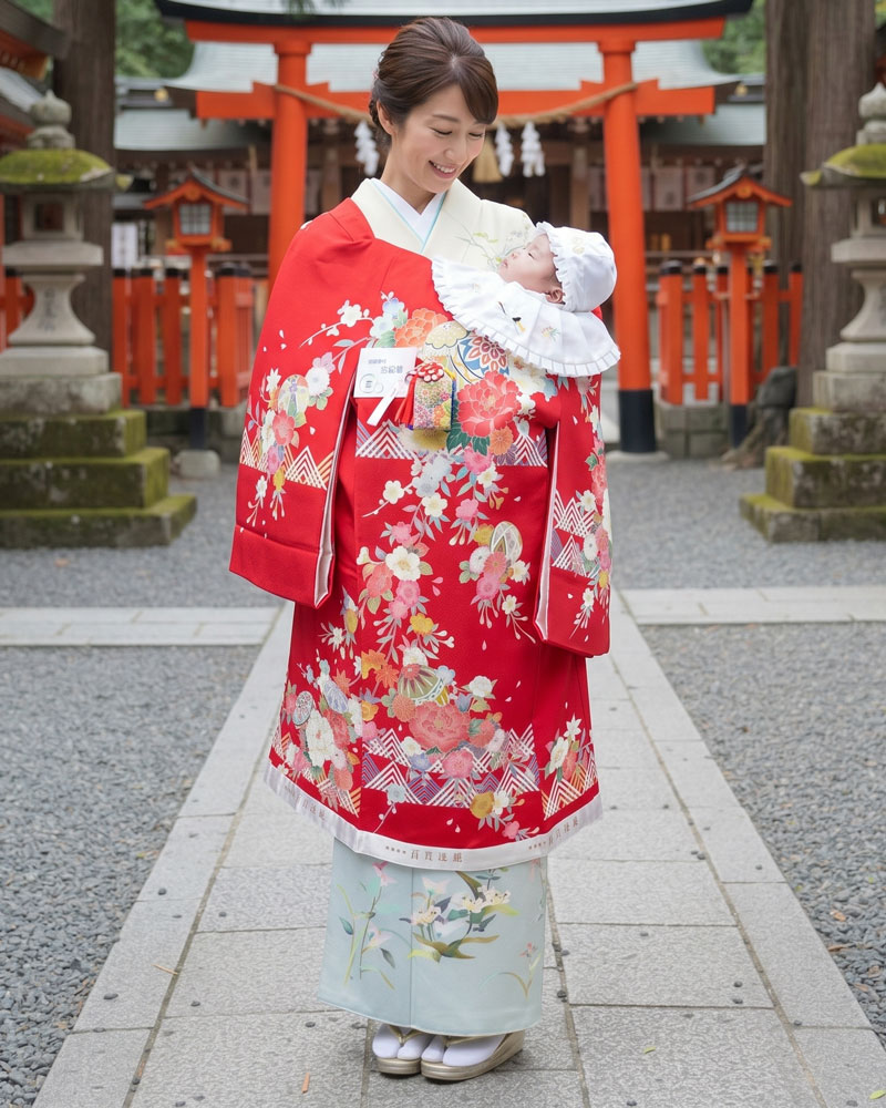 【新品】お宮参り 女児 産着 レンタル -加賀友禅- 赤02