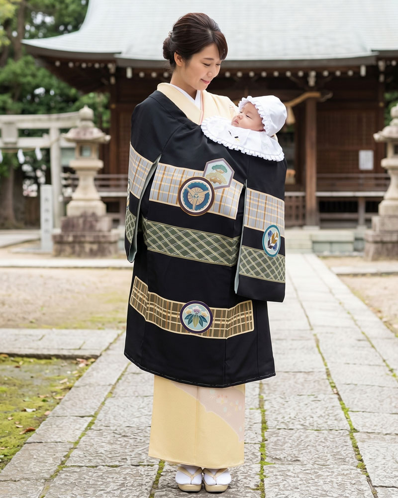 【新品】お宮参り 男児 産着 レンタル -手描き正絹- 黒