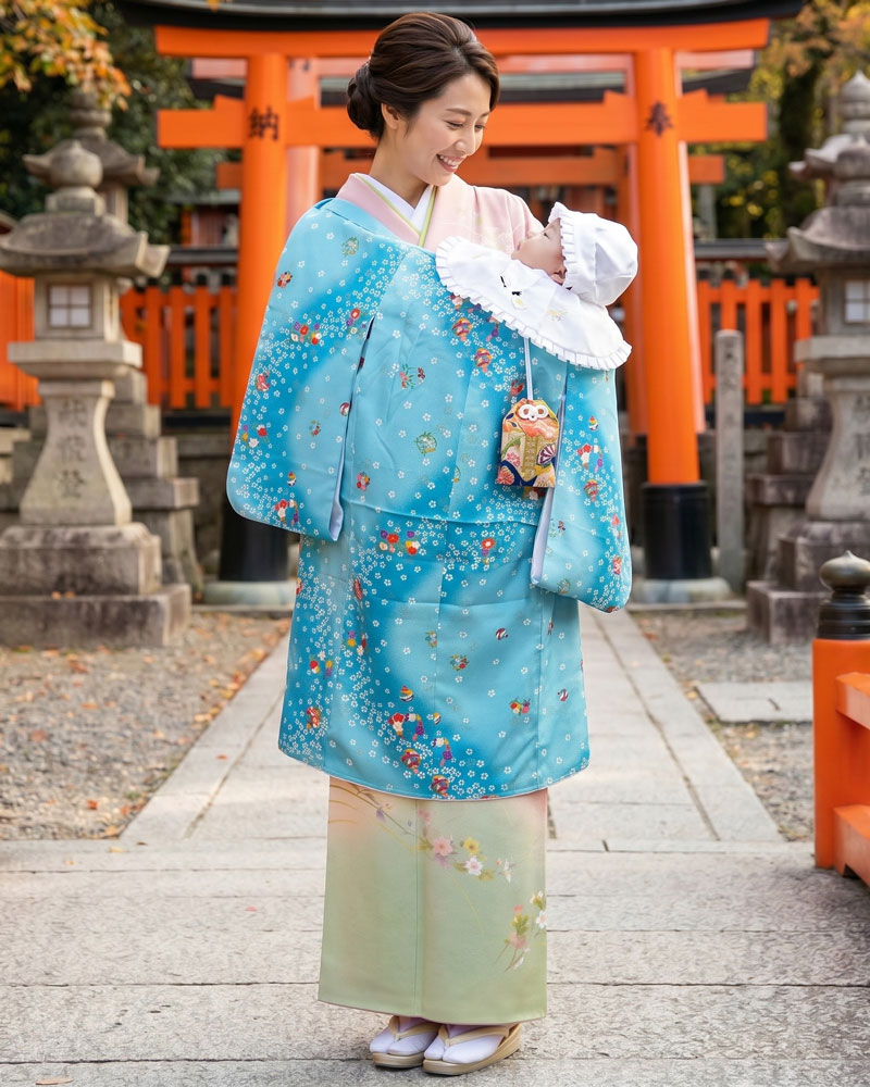 お宮参り 女児/男児 産着 レンタル 水色