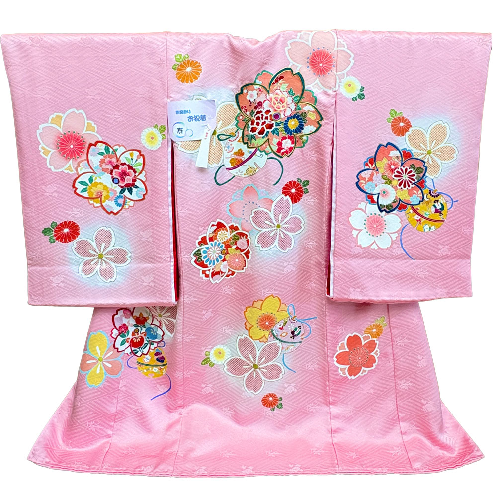 【新品】七五三 3歳 女児 レンタル -手描き正絹- ピンク03