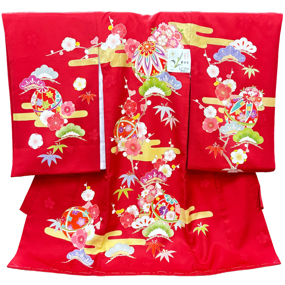 【新品】七五三 3歳 女児 レンタル -手描き正絹- 赤01