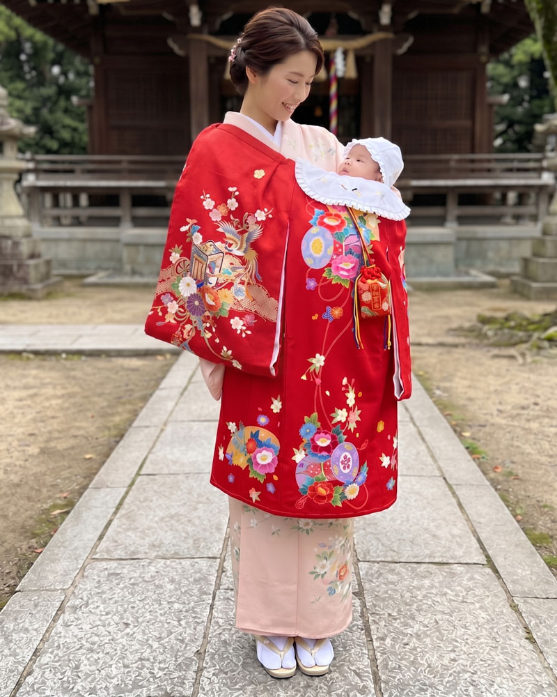 【新品】お宮参り 女児 産着 レンタル -加賀友禅-赤01
