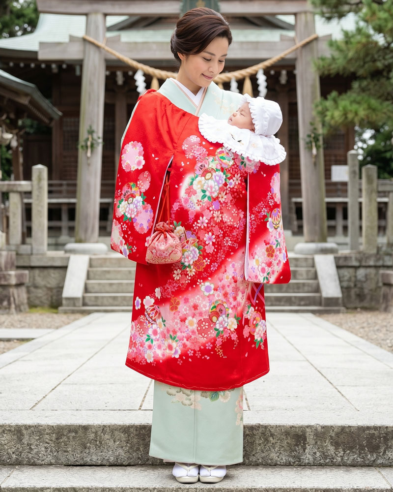 【新品】お宮参り 女児 産着 レンタル 赤