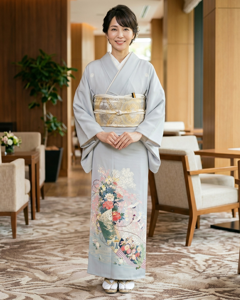 加賀友禅 – 色留袖レンタル – 柿本市郎 – グレー