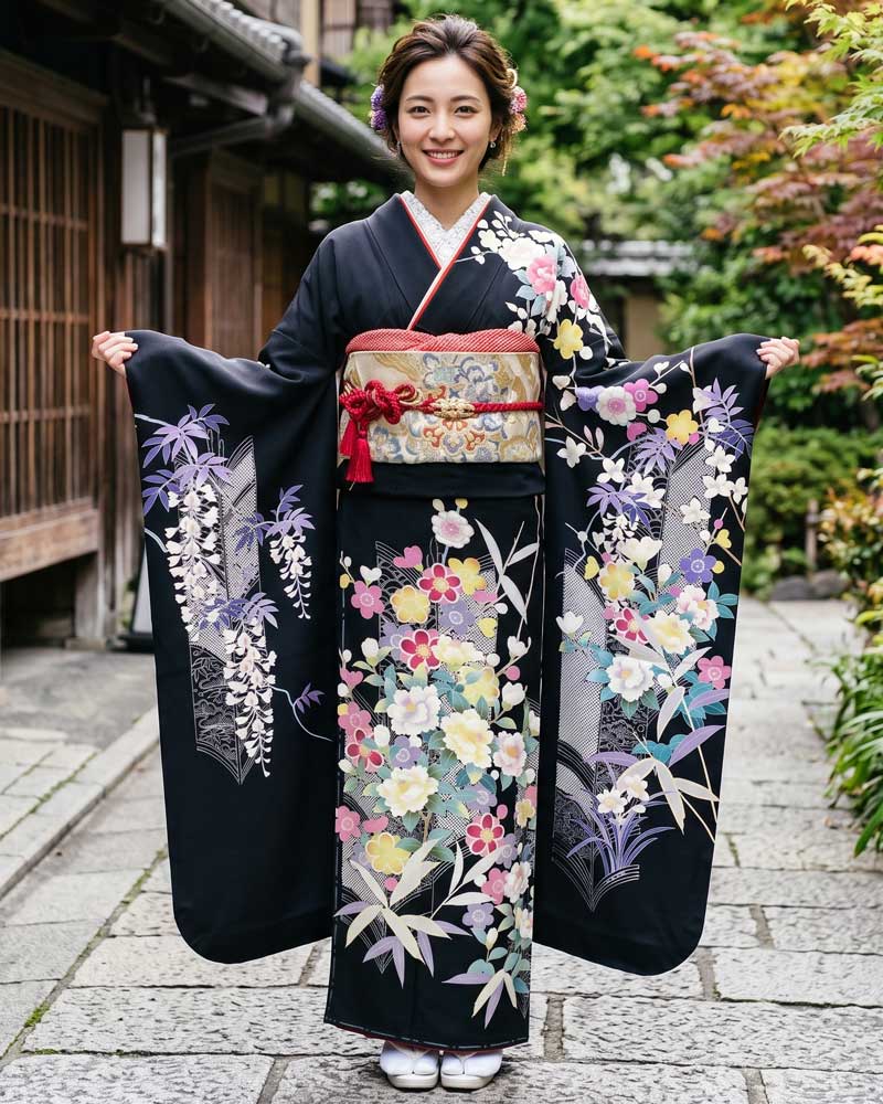十日町友禅 振袖 黒15