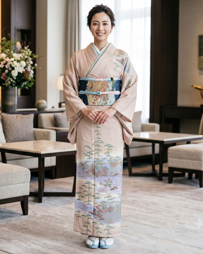 京友禅 – 訪問着レンタル – 茶