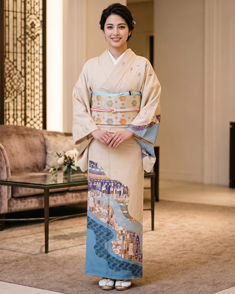 京友禅 – 訪問着レンタル – 黄09