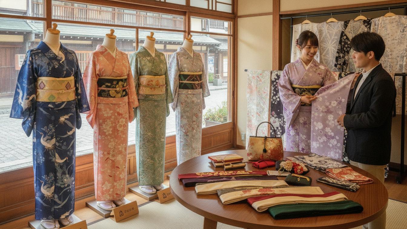 街着の着物レンタルの商品一覧:金沢の街並みに映える着物選びのポイントを解説するイメージ(ひがし茶屋街での着物レンタル、どこを選ぶ?旅の思い出を彩る一着を見つけるには)