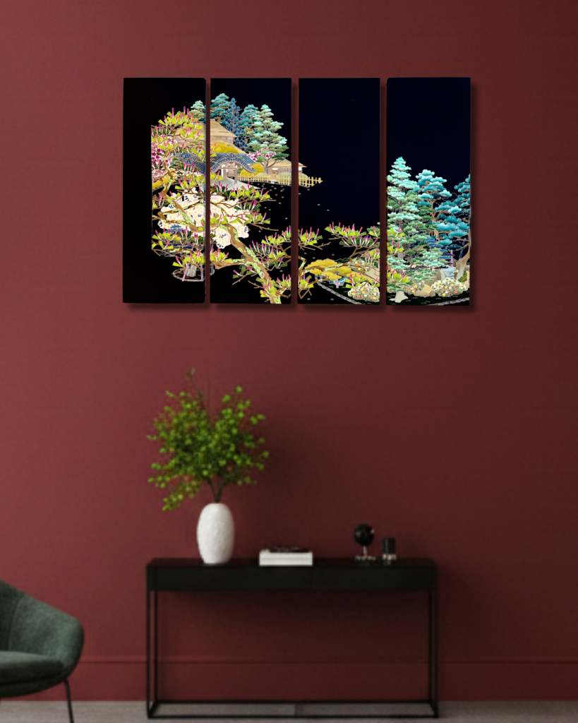 【留袖アート】Kimono Art 加賀友禅 ファブリックパネル 黒留袖03