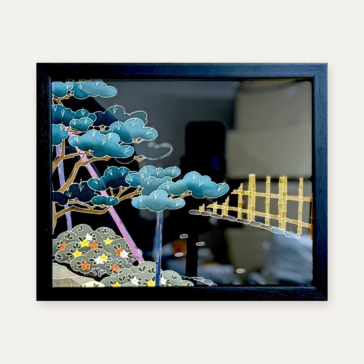 【着物アート】Kimono Art 加賀友禅 作：田島丈士 インチ 黒21