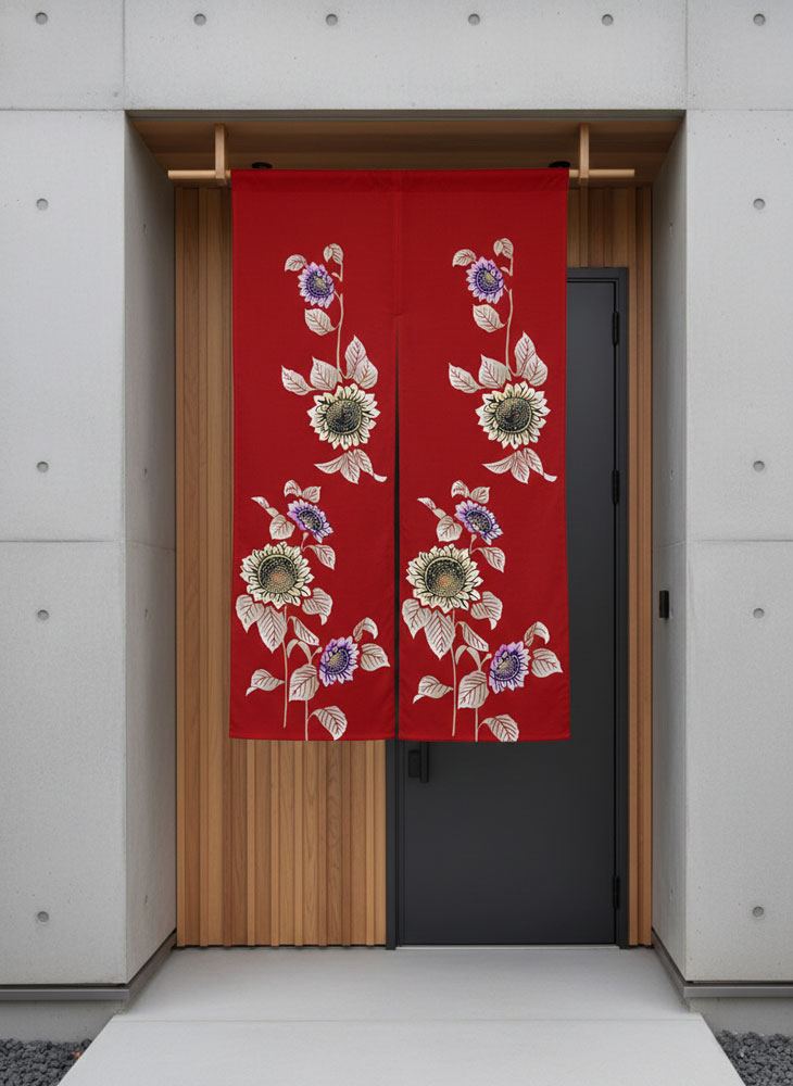 【着物のれん】Kimono Noren 着物リメイク 赤01