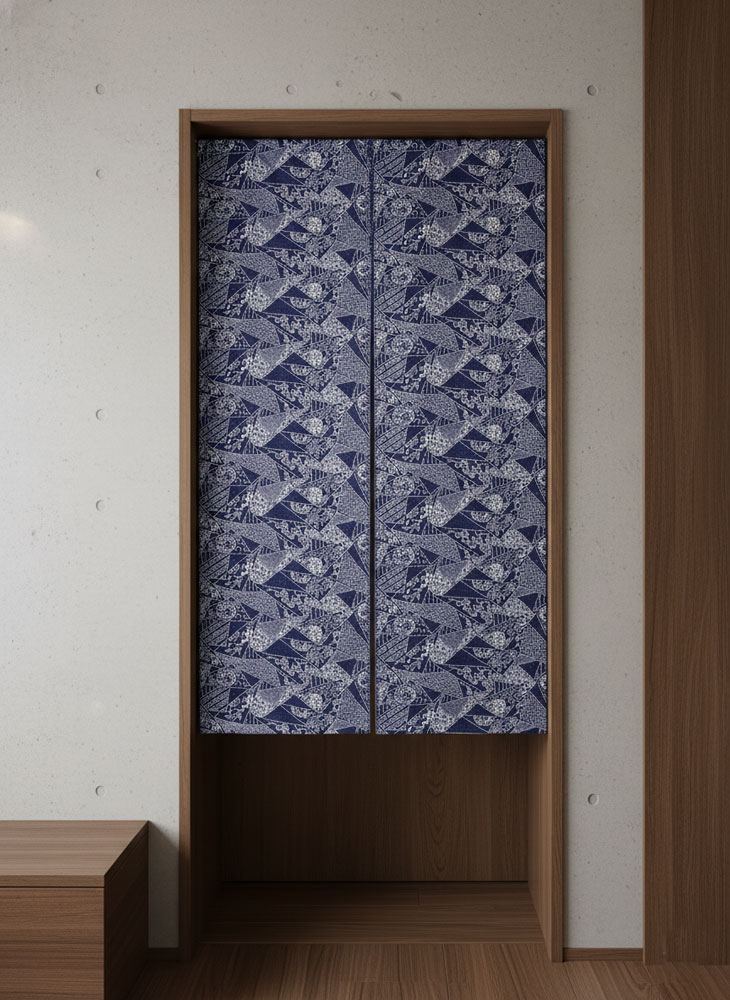 【着物のれん】Kimono Noren 着物リメイク 紅梅 紺01