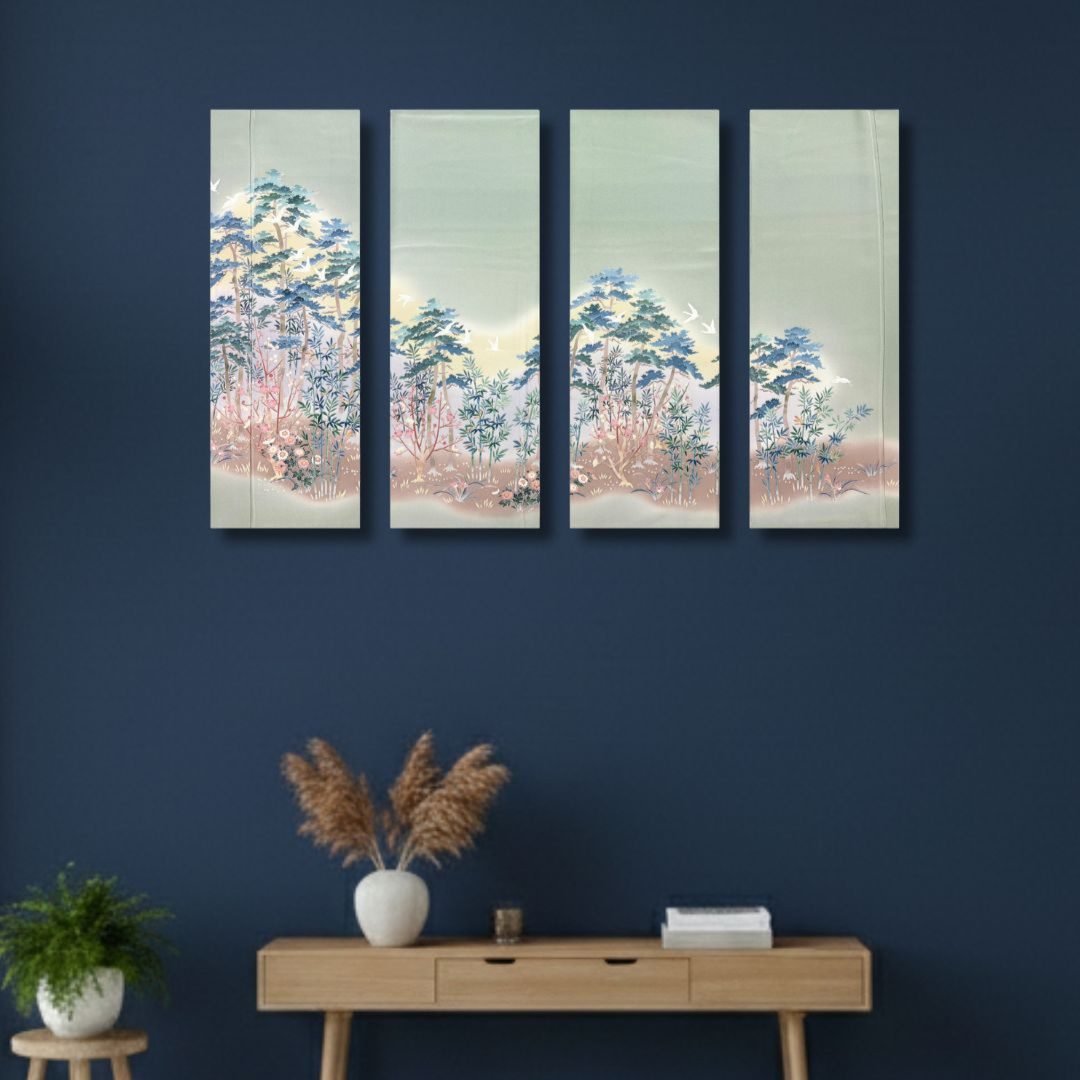 空間を彩る4連着物アート
