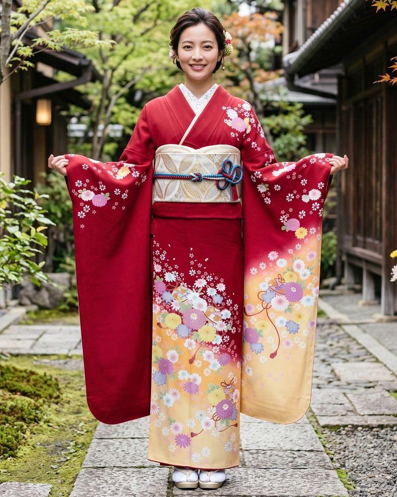 十日町友禅 振袖レンタル – 赤37
