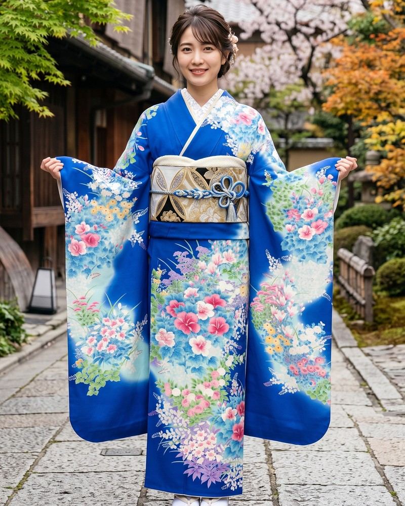 十日町友禅 振袖レンタル – 青09