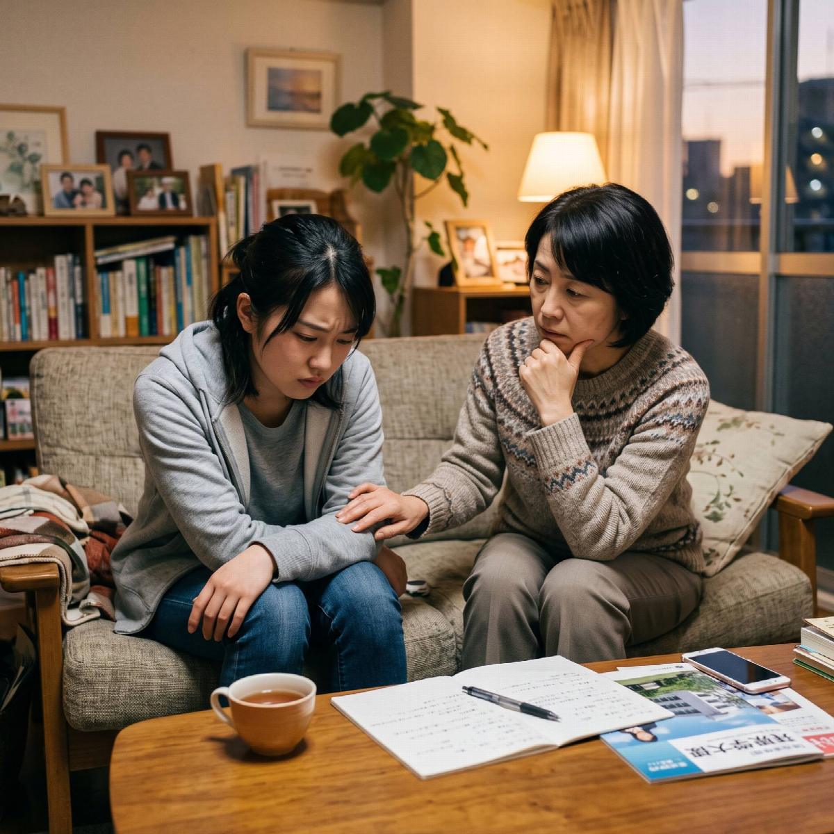 お見積りを持ち帰ってご家族で相談する様子